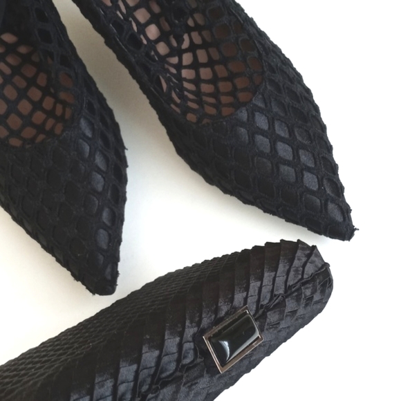 3 Piece Black Satin Evening Wear Combo Heels and Clutch Set - Picture 3 of 7